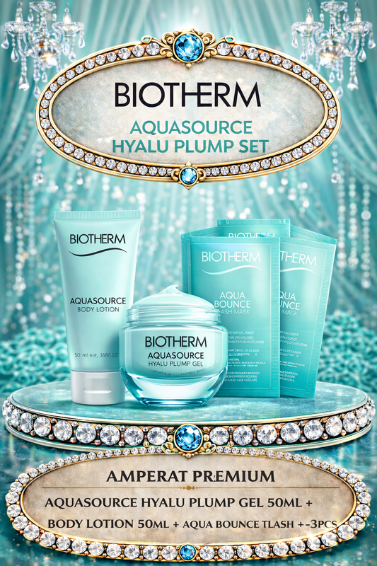Biotherm Aquasource Hyalu Plump Set: Aquasource Hyalu Plump Gel 50ml + Body Lotion 50ml + Aqua Bounce Flash Mask --3pcs