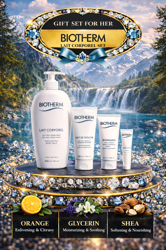 Biotherm  Lait Corporel Set - Lait Corporel Anti-Drying Body Milk 400ml + Lait De Douche Cleansing Shower Milk 50ml + Biomains Hand & Nail Treatment 20ml + Lip Balm 0.43oz --4pcs