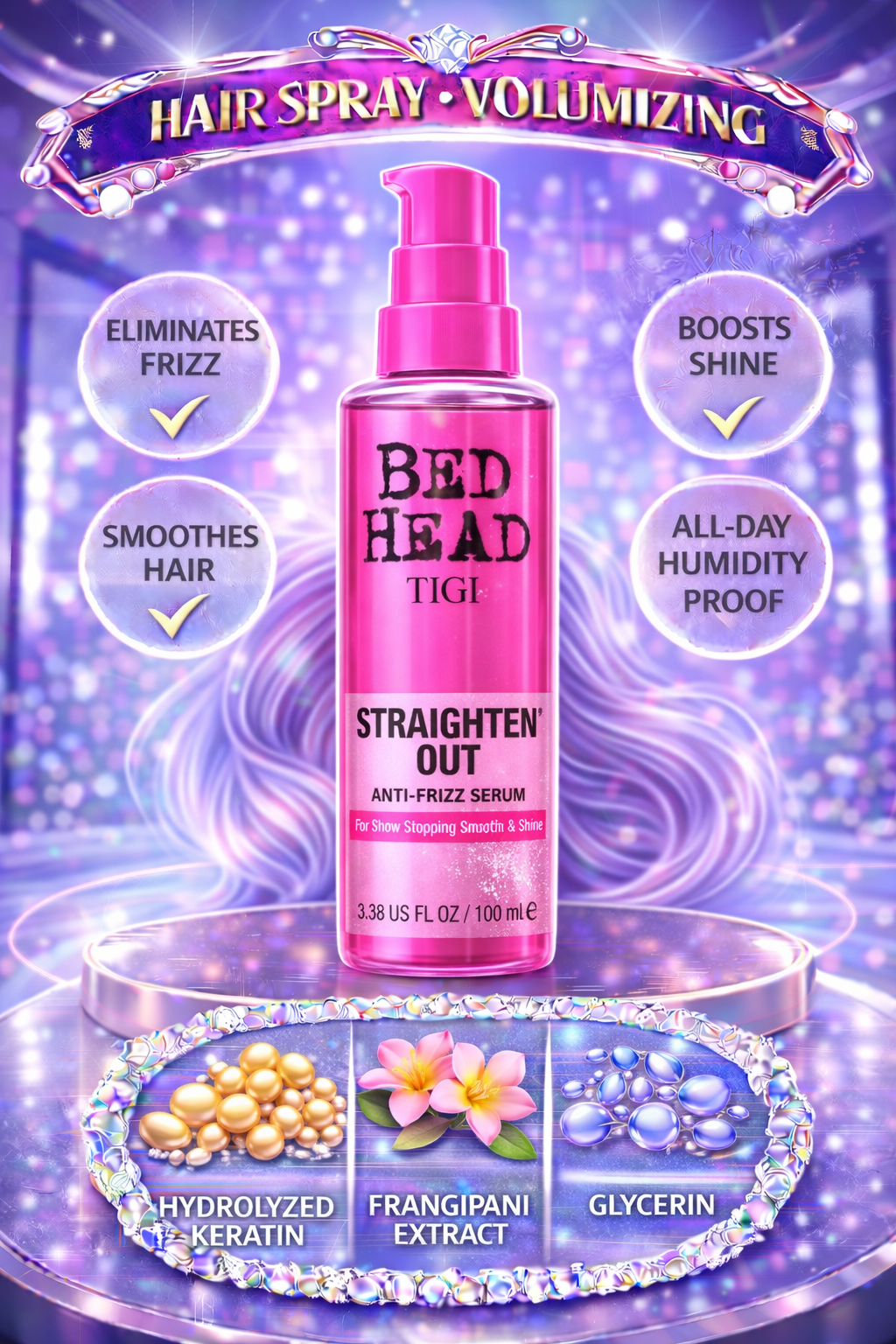 Bed Head Straighten Out Anti-Frizz Serum For Show Stopping Smooth & Shine 3.38 oz