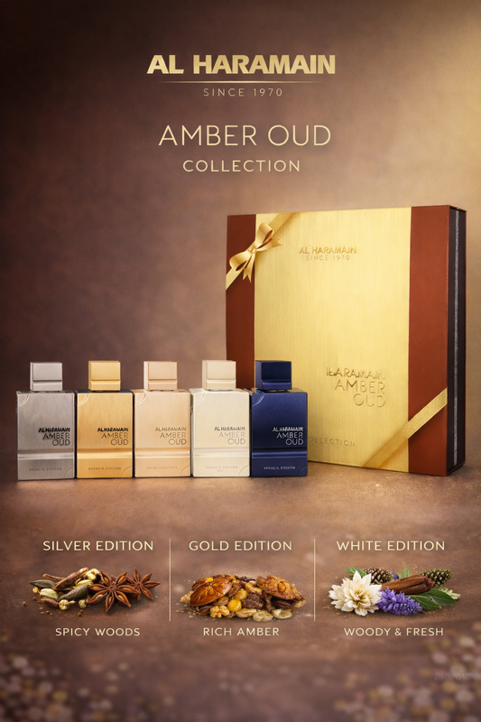 Al Haramain Variety  Amber Oud Collection With Bleu & Carbon & Gold & White And All Are Eau De Parfum Spray 2 oz