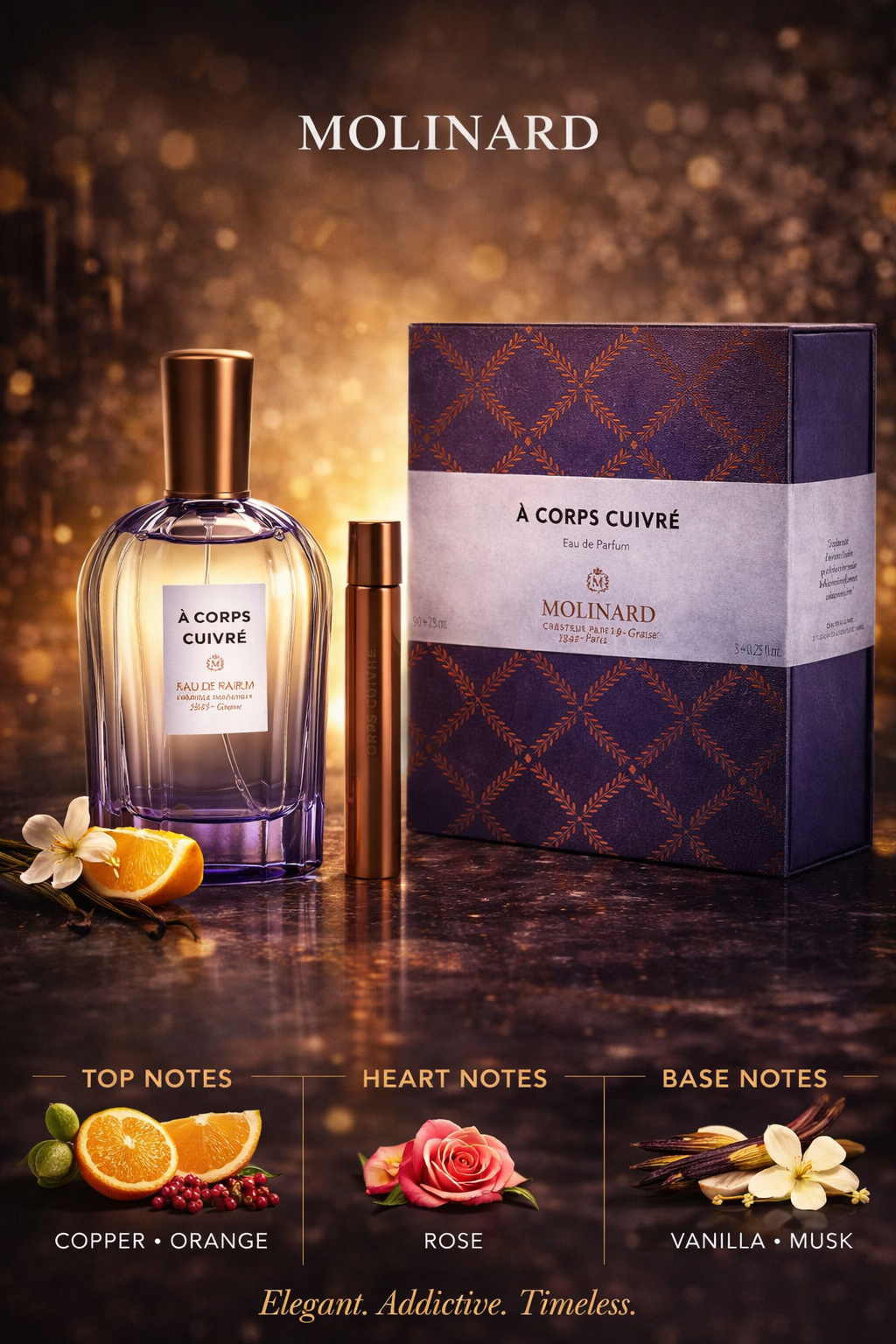 Molinard A Corps Cuivre Eau De Parfum Spray 3 oz & Eau De Parfum Roll-On 0.25 oz Mini