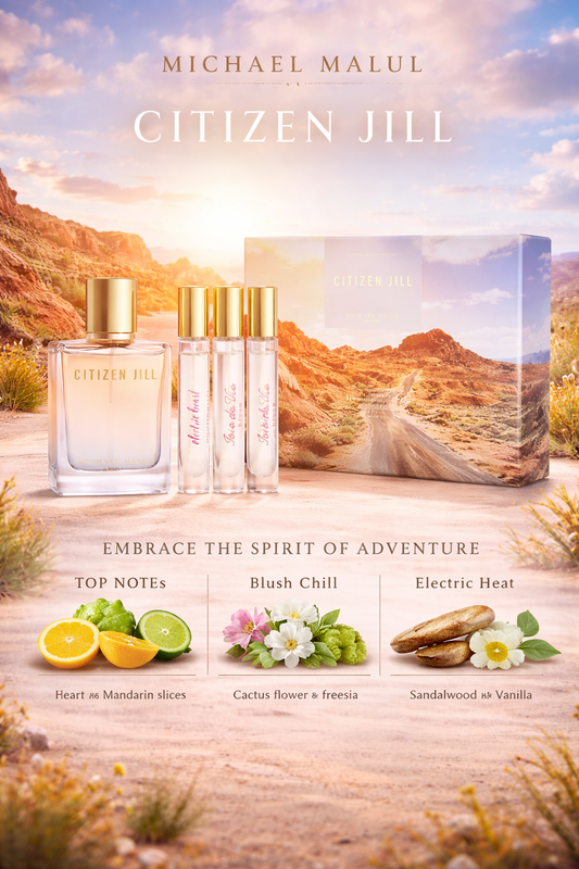 Michael Malul Variety Citizen Jill Eau De Parfum Spray 3.4 oz & Eau De Parfum Spray 0.34 oz Mini & Joie De Vie  Eau De Parfum Spray 0.34 oz Mini & Electric Heart Eau De Parfum Spray 0.34 oz Mini