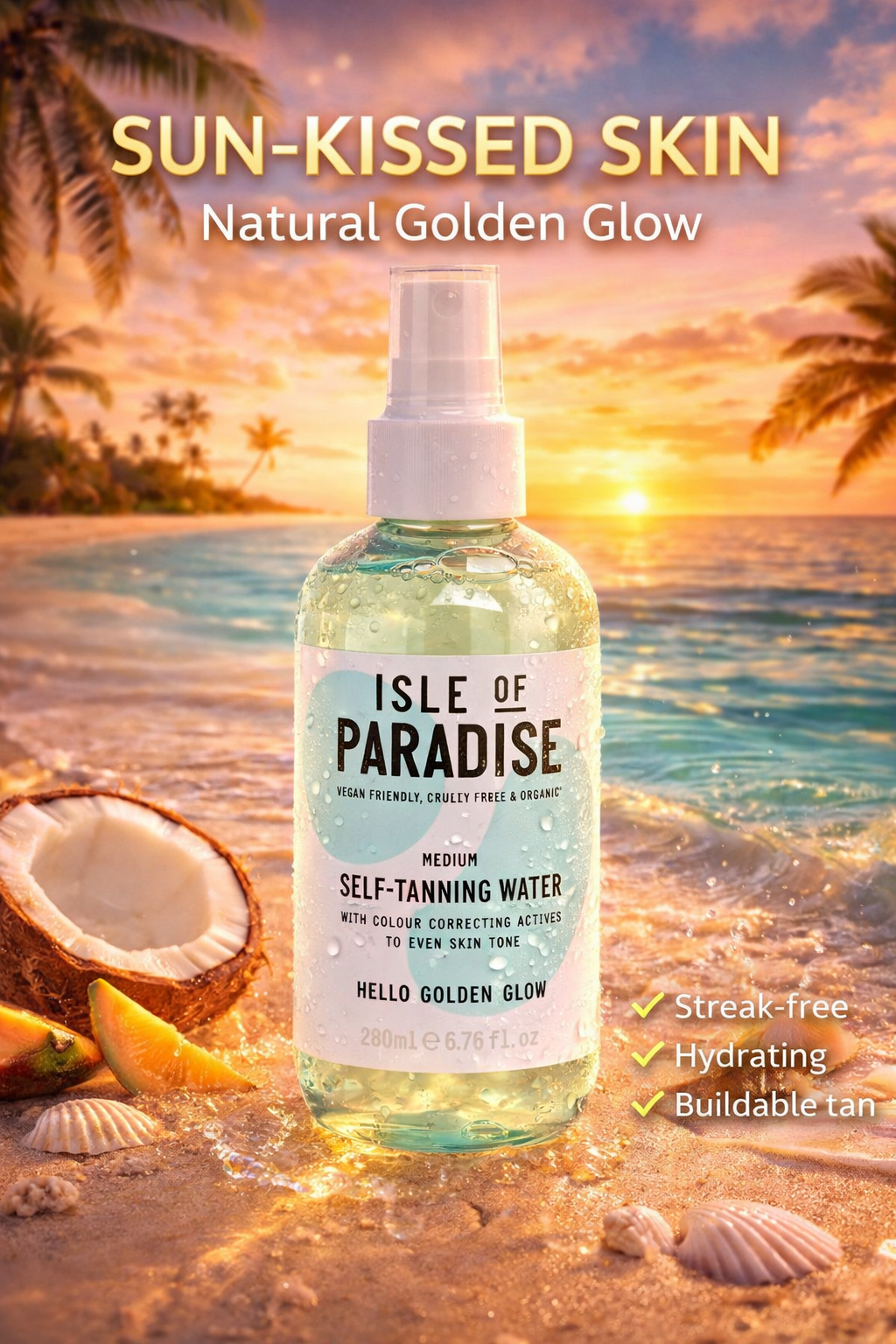 Isle Of Paradise women Medium Self Tanning Water - Hello Golden Glow 200ml/6.76oz