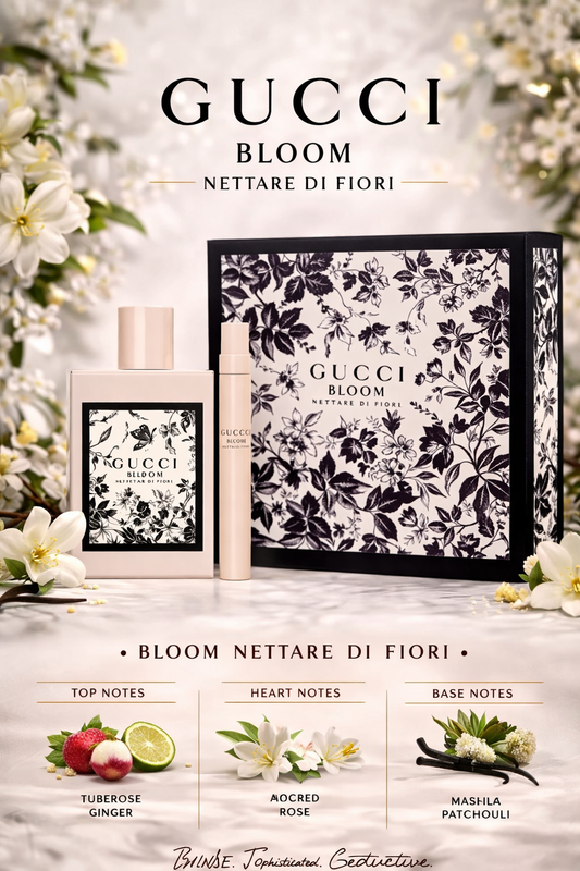 Gucci Bloom Nettare Di Fiori Eau De Parfum Intense Spray 3.3 oz & Eau De Parfum Intense Rollerball 0.25 oz Mini