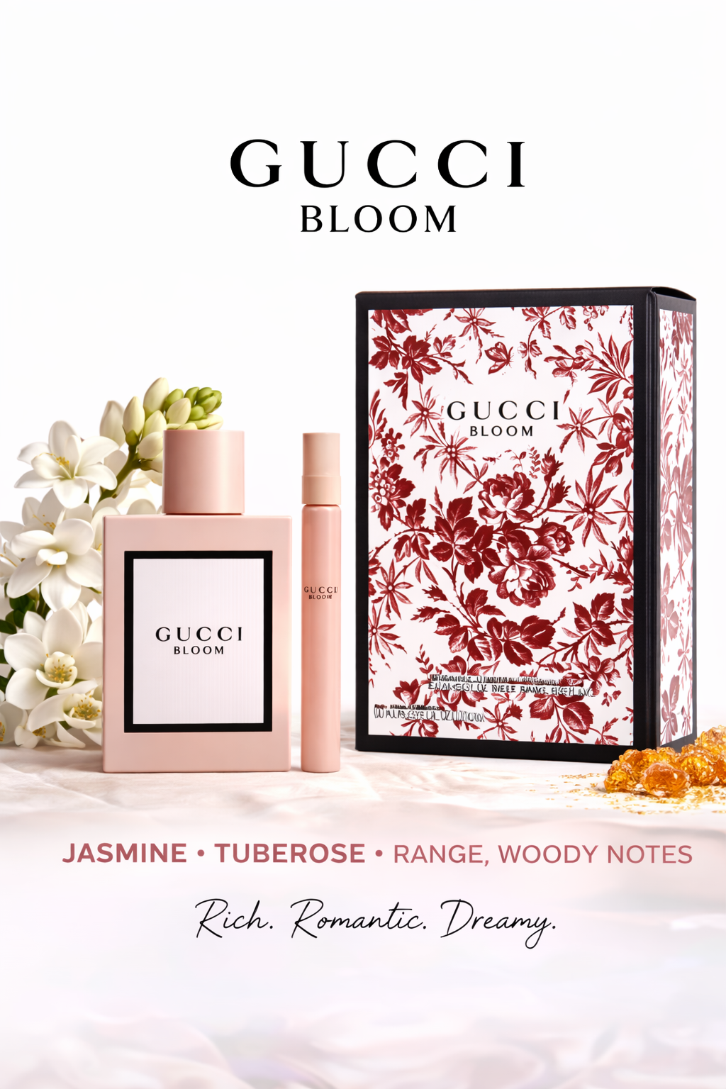 Gucci Bloom women Eau De Parfum Spray 3.3 oz & Eau De Parfum Spray 0.33 oz Mini