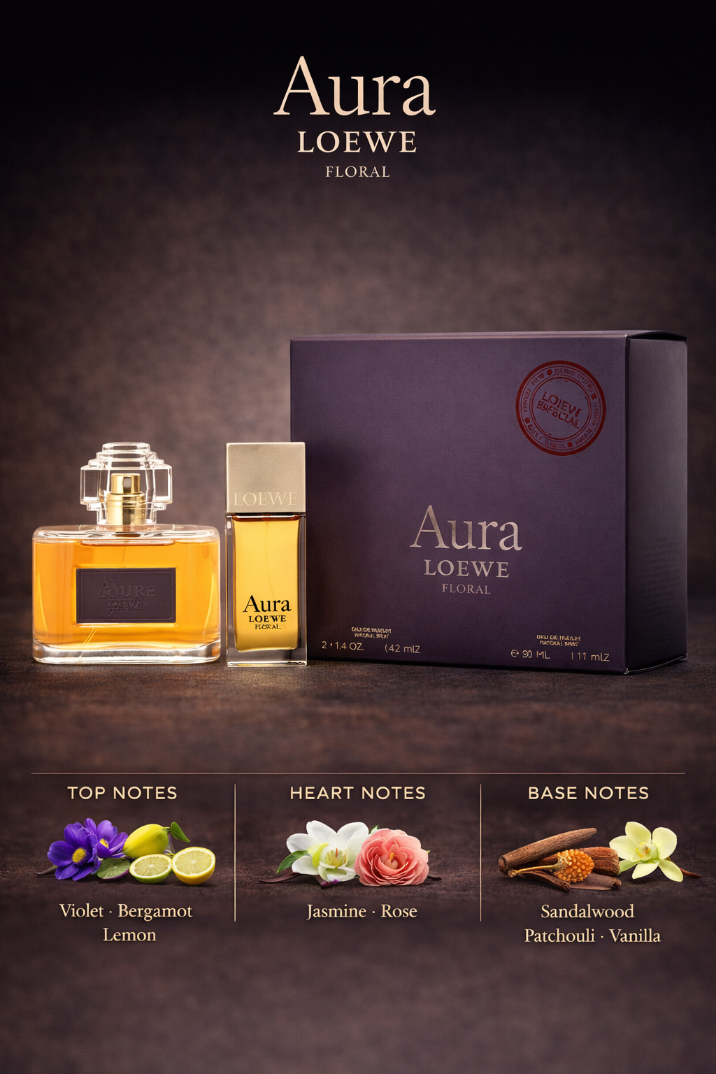 Aura Loewe Floral Eau De Parfum Spray 4.1 oz & Eau De Parfum Spray 1 oz