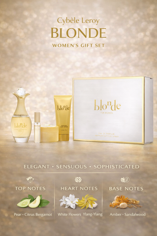 Cybele Leroy Blonde Eau De Parfum 3.4 oz Spray & Powder 1.75 oz & Body Lotion 4 oz & Eau De Parfum Spray Mini 0.50 oz