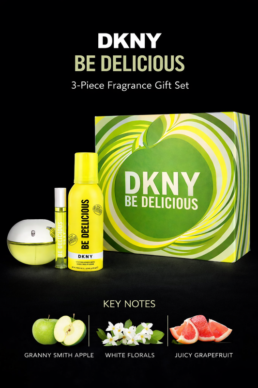 DKNY Be Delicious - 3pc Parfum Set Eau De Parfum Spray 3.4 oz & Shower Mousse 5 oz & Eau De Parfum Spray 0.5 oz