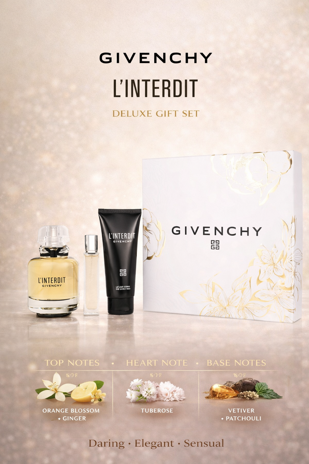L'Interdit Eau De Parfum Spray 2.6 oz & Body Lotion 2.5 oz & Eau De Parfum Spray 0.42 oz Mini