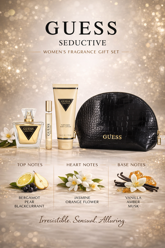 Guess Seductive women Eau De Toilette Spray 2.5 oz & Body Lotion 3.4 & Eau De Toilette Spray 0.5 oz & Pouch