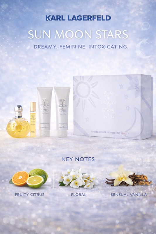Sun Moon Stars Eau De Parfum Spray 3.4 oz & Body Lotion 3.4 oz & Shower Gel 3.4 oz & Mini