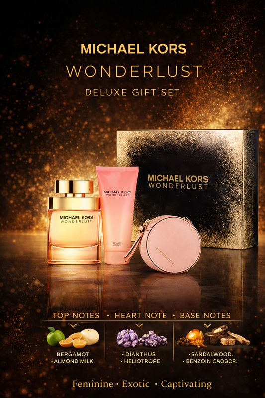 Michael Kors Wonderlust Set Eau De Parfum Spray 3.4 oz & Body Lotion 3.4 oz & Round Purse