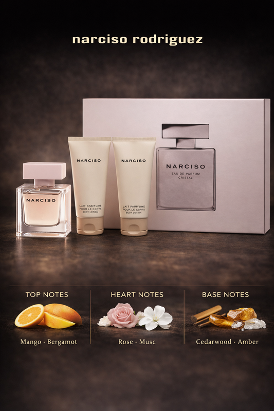 Narciso Rodriguez Narciso Cristal Eau De Parfum Spray 1.7 oz & Body Lotion 1.7 oz & Shower Gel 1.7 oz (Christmas 2023 Edition)