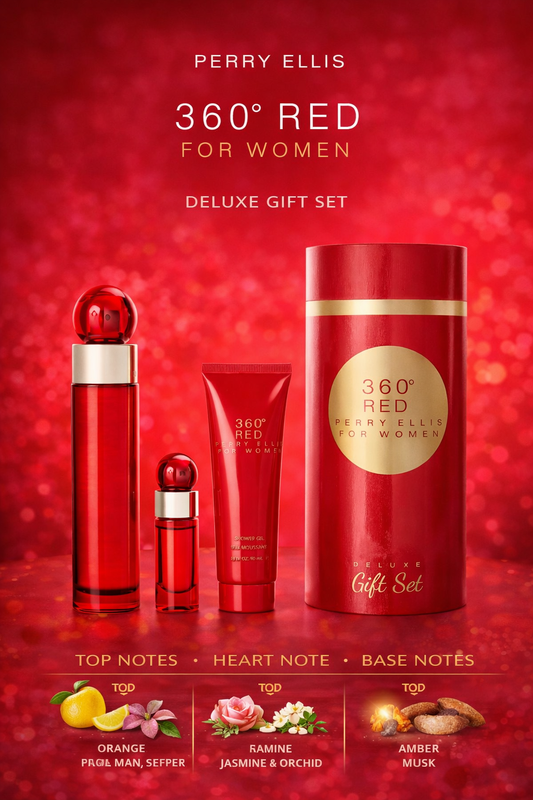 Perry Ellis Red 360 Gift Set Eau De Parfum Spray 3.4 oz & Shower Gel 3 oz & Eau De Parfum Spray 0.25 oz Mini