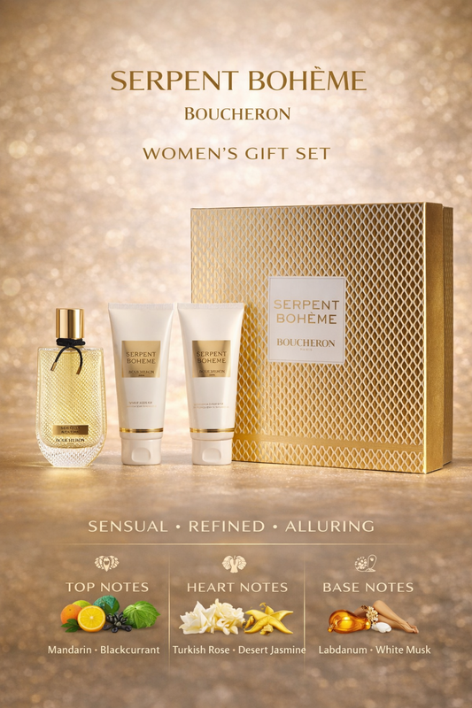Boucheron Serpent Boheme Eau De Parfum Spray 3 oz & Body Lotion 3.4 oz & Shower Gel 3.4 oz