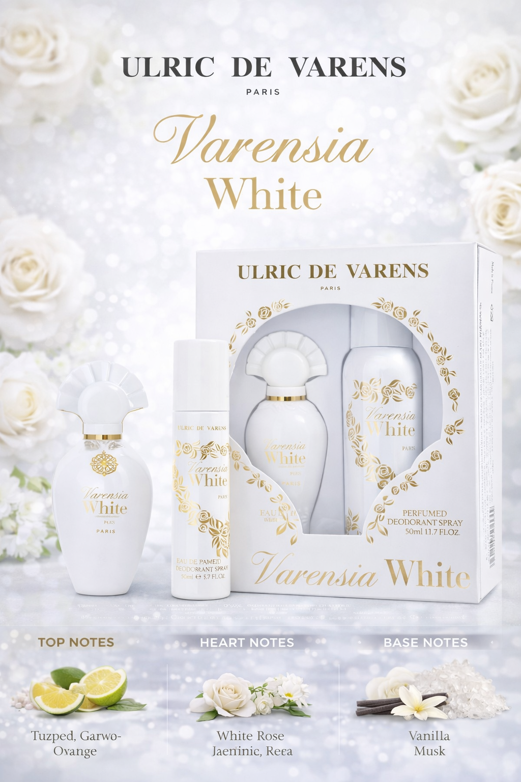 Varensia White Eau De Parfum Spray 1.7 oz & Deodorant Spray 4.2 oz