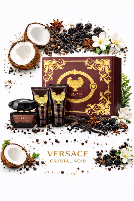 Versace Crystal Noir Set Eau De Toilette Spray 1.7 oz & Body Lotion 1.7 oz & Shower Gel 1.7 oz