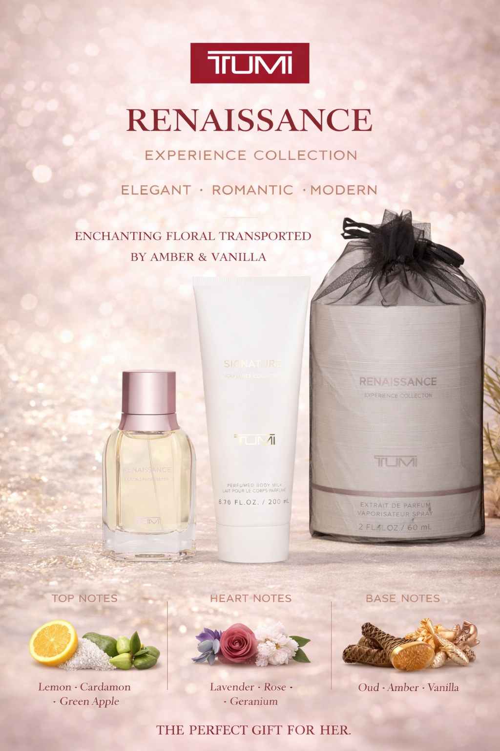 Tumi Renaissance Experience Collector Duo Extrait De Parfum Spray 2 oz & Body Milk 6.8 oz (Experience Collection)