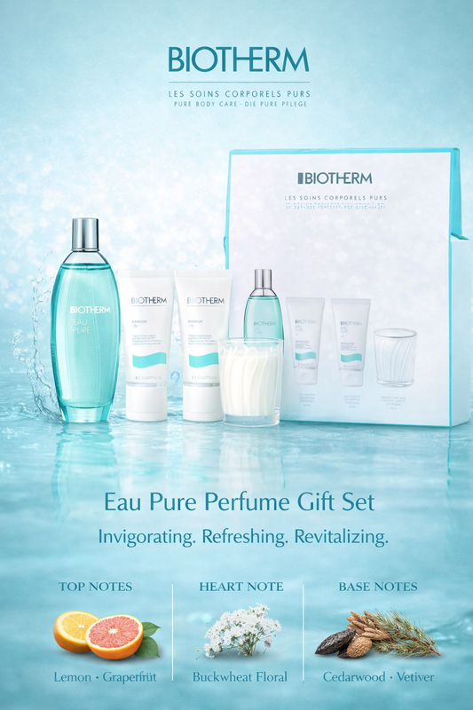 Biotherm Eau Pure Eau De Toilette Spray 3.4 oz & Body Milk 1.7 oz & Shower Gel 1.7 oz + Candle