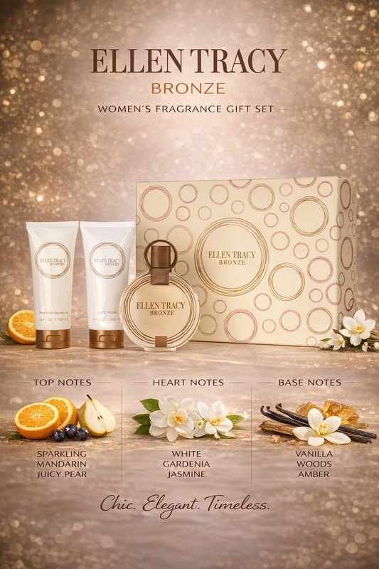 Ellen Tracy Bronze Eau De Parfum Spray 3.4 oz & Body Lotion 3.4 oz & Shower Gel 3.4 oz