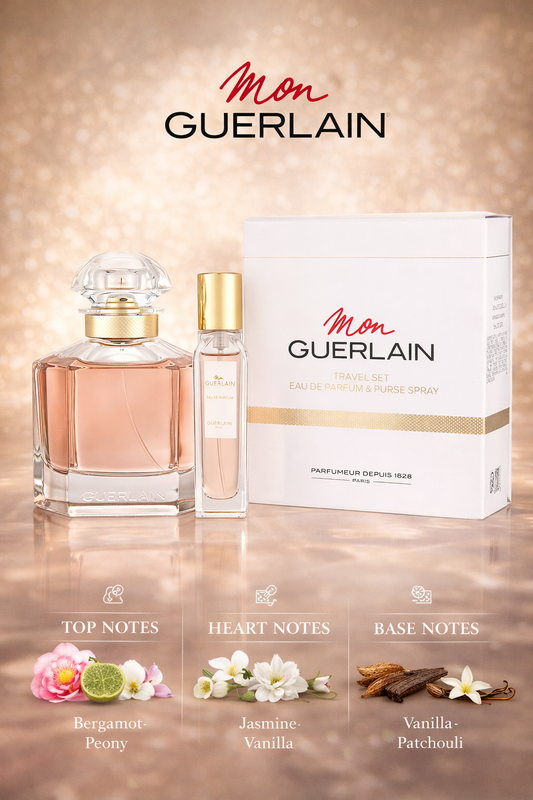 Mon Guerlain Parfum Travel Set Eau De Parfum Spray 3.3 oz & Eau De Parfum Spray 0.5 oz Mini (Travel Offer)
