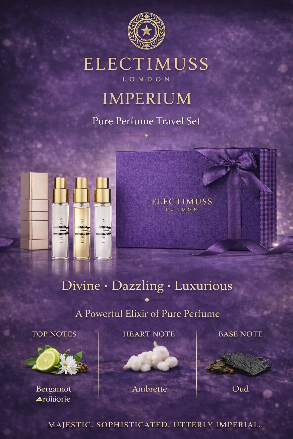 Electimuss Imperium unisex Pure Parfum Travel Spray 0.34 oz X3 & Atomizer