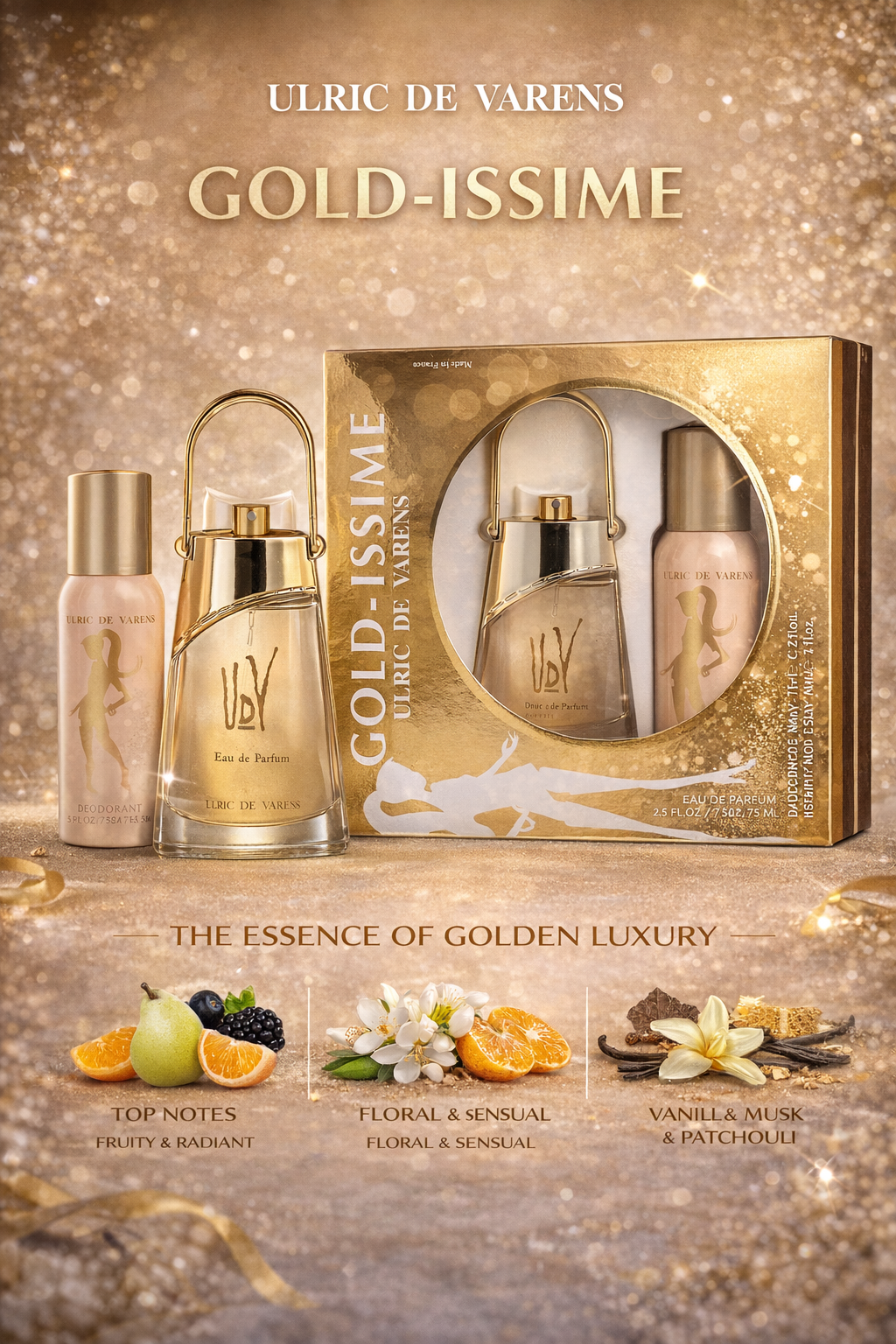 Udv Gold Issime Eau De Parfum 2.5 oz & Deodorant Spray 4 oz
