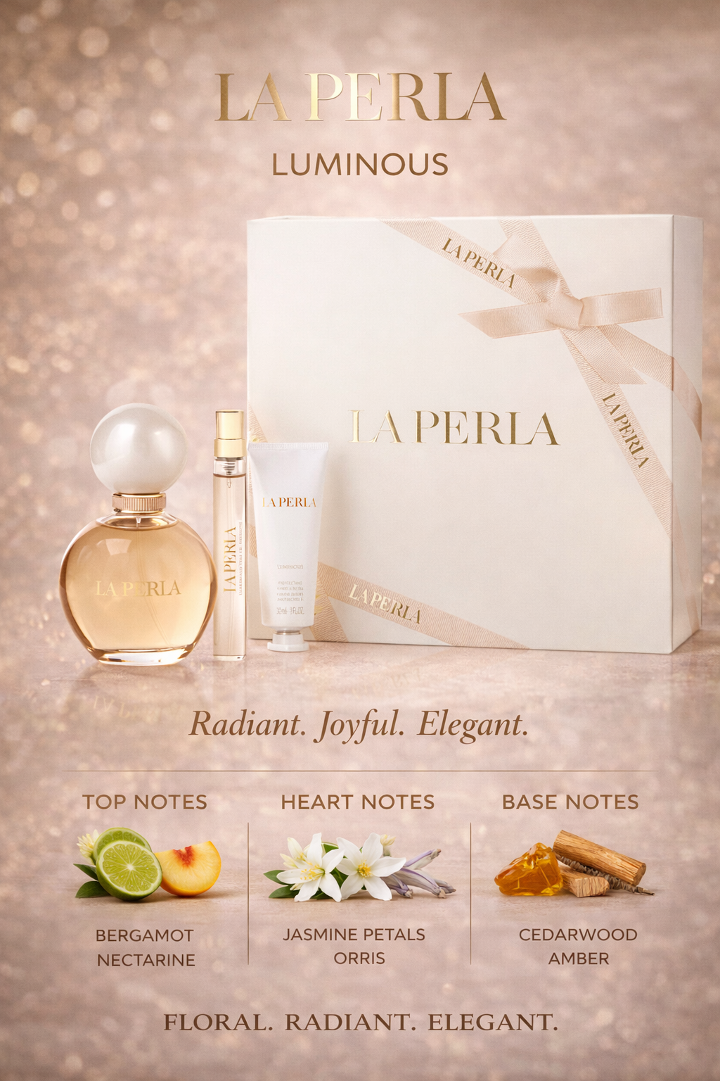 La Perla Luminous Eau De Parfum Refillable Spray 3 oz & Hand Cream 1 oz & Eau De Parfum Spray 0.33 oz Mini