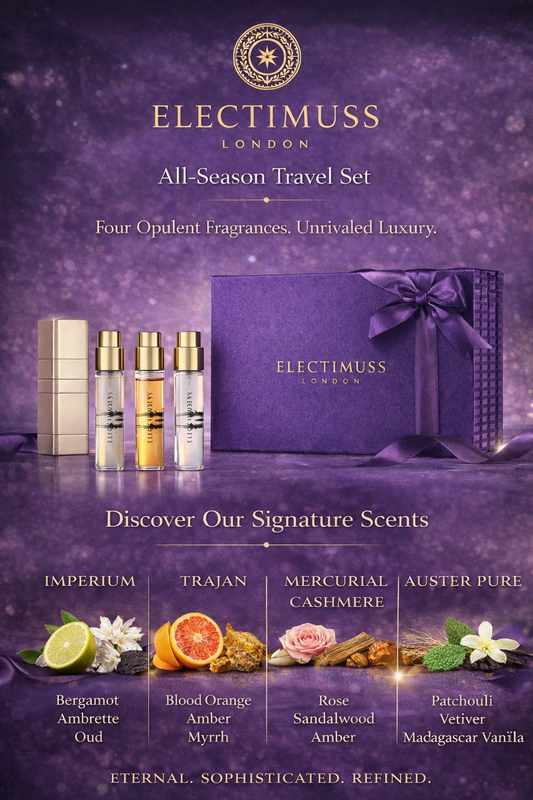 Electimuss Variety All Season Favourites Travel Set With Imperium & Trajan & Mercurial Cashmere And All Are Pure Parfum Spray Mini 0.34 oz & Atomizer