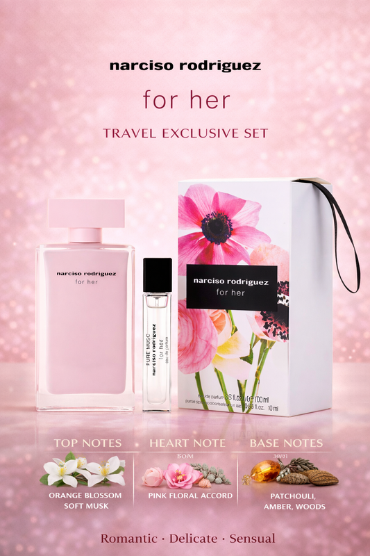 Narciso Rodriguez Eau De Parfum Spray 3.4 oz & Pure Musc Eau De Parfum Spray 0.33 oz Mini
