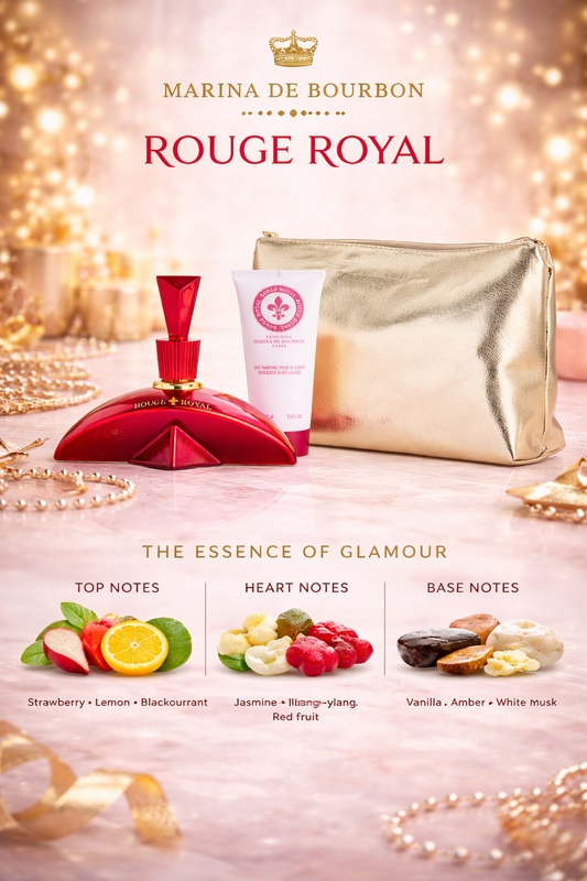 Marina De Bourbon Rouge Royal  Eau De Parfum Spray 3.4 oz & Body Lotion 3.4 oz & Pouch