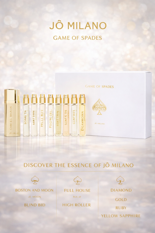 Jo Milano Game Of Spades Royale  Parfum Spray 3.4 oz & Body Cleanser 6.8 oz & Body Cream 6.8 oz & Refillable Atomizer